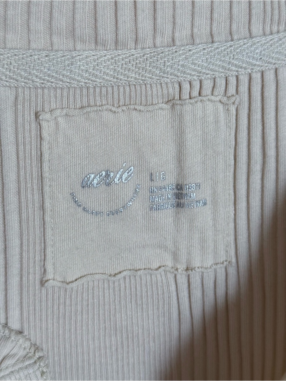 Aerie Road Trip Ribbed Knit Henley Long Sleeve Top Cappuccino Tan Large - Picture 7 of 11
